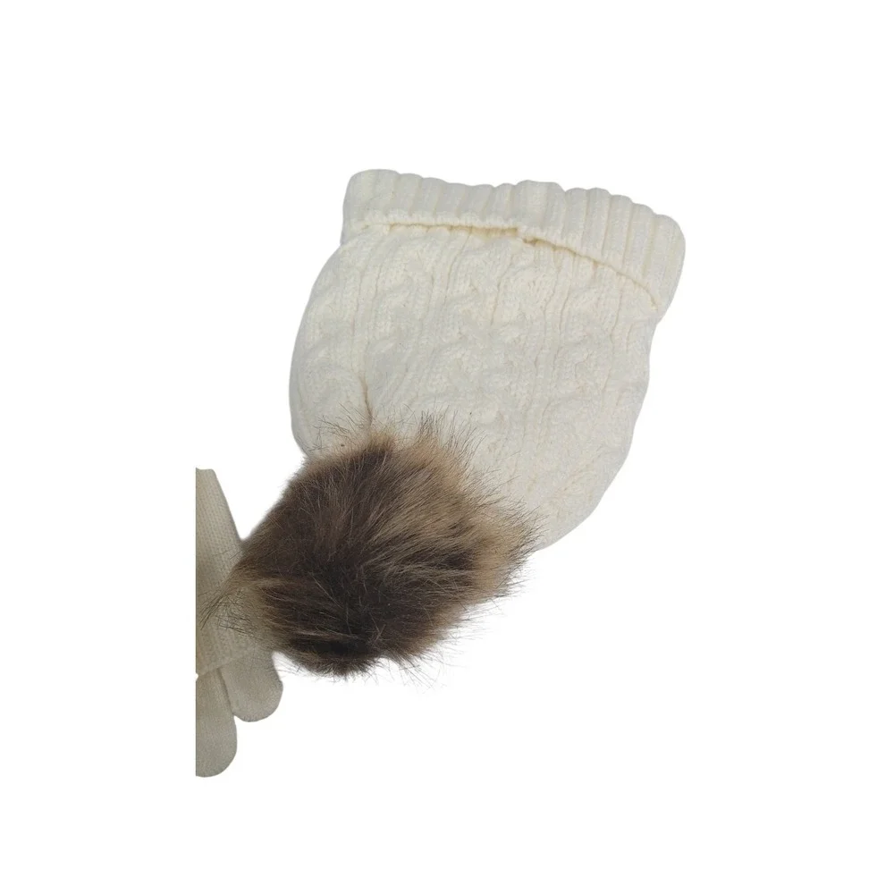 Holiday Time White Pom-Pom Beanie,‎ Fingerless Embellished Glove Set Winter Hat